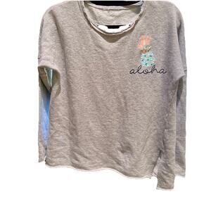 Aloha Pineapple Hawaii Sweatshirt Women’s Size PL Gray Cotton Crew Neck Pullover
